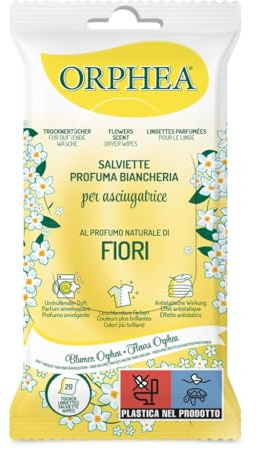 Orphea, Linea Detergenza, feuilles de parfum linge de maison, parfum aux fleurs, convient pour vêtements en laine, soie, lin et coton – Lot de 20 feuilles