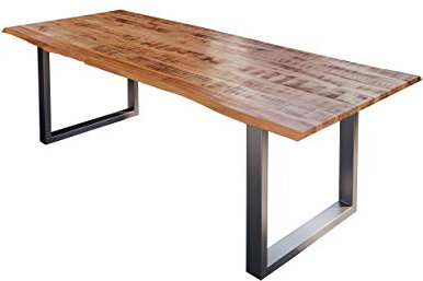SAM Esstisch Darwin 220 x 100 cm, Mangoholz massiv, lackiert & naturfarben, Baumkantentisch mit Metallgestell in Silber, echte Baumkante, 26 mm