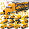 JOYIN 25 in 1 Construction Truck Vehicle Toy Set Age 3+ (Including Transporter Excavator Digger Dumper Tractor) with Sounds and Lights in Carrier Truck, Kids Birthday Gifts for Boys +
