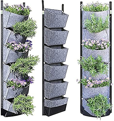 Amini Pflanztasche Pflanzbeutel vertikale Pflanztaschen mit 6 Taschen Pflanztaschen Wand für den Innen- und Außenbereich Pflanztasche Gemüse Pflanzer Taschen für Garten Hof Büro Home Dekoration (Grau)