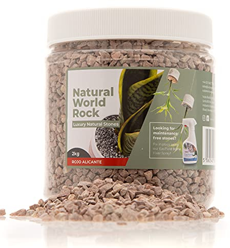Easihold Natural World Rock Plant Topper Stones - vackra naturliga stenar | 2 kg | 5 mm diameter | perfekt för växtkrukor inomhus och utomhus | för hem, trädgård, växtkrukor och (Rojo Alicante)