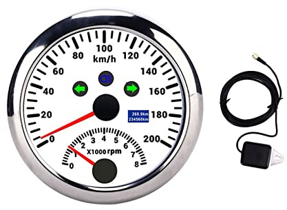 GPS Hastighetsmätare 85 Mm 200 Km/h GPS Vägmätare 0‑8000 Rpm Varvräknare Mätare Varvräknare LCD Röd Bakgrundsbelysning Vattentät för 12V/24V Bilbåt Yacht RV Lastbil((Vit CX8190))