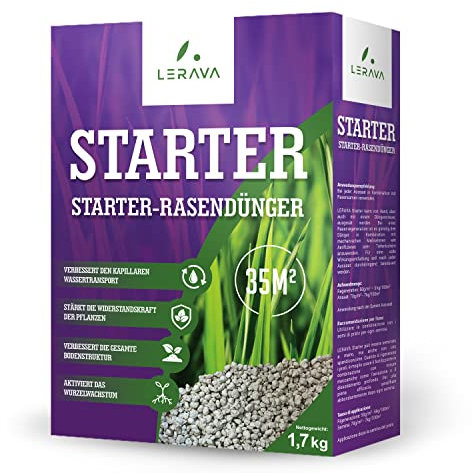 LERAVA® STARTER concime prato [PER SEMINA] - 35m² - Concime starter prato ricco di foforo - Per ottima Crescita e Resistenza dei semi prato - Attiva la germinazione - fertilizzante prato