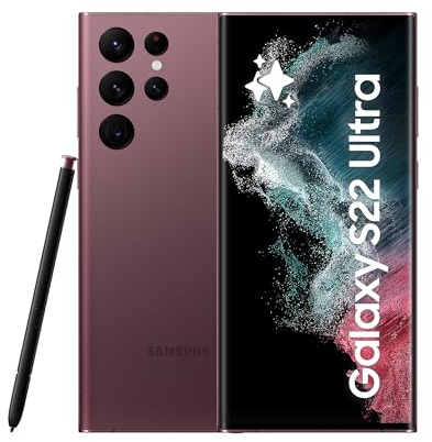 Samsung Galaxy S22 Ultra, Android Smartphone, 6,8 Zoll Dynamic AMOLED Display, 5.000 mAh Akku, 128 GB/8 GB RAM, Handy in Burgundy, inkl. 36 Monate Herstellergarantie [Exklusiv bei Amazon]