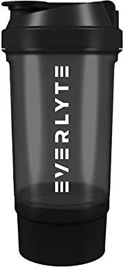 EVERLYTE® - Shaker nero da 500 ml + contenitore da 150 ml | Shaker sportivo con chiusura a pressione, filtro e scala graduata | Fitness Shaker | Senza BPA e DEHP | lavabile in lavastoviglie