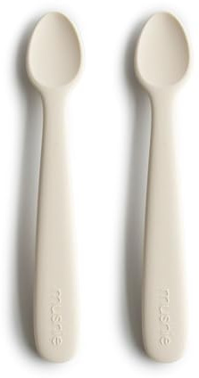 Mushie 2er Set Babylöffel für Kinder | BPA-freier Silikonlöffel | Löffel Spülmaschinenfester Fütterlöffel | Langlebiges Zubehör für Kleinkinder | Ivory