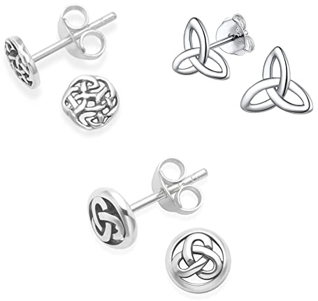 SET 3 PAIRS Heather Needham Sterling Silver Celtic Earrings - 3 pairs Celtic studs - sizes 4mm, 5mm & 6mm. MUCH SMALLER THAN SHOWN. Gift Boxed CELTIC1