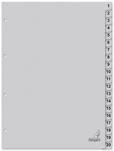 Kangaro Registro de cartón DIN A4, números 1-20, 180 g/m², cartón FSC reciclado, 20 piezas, K420C