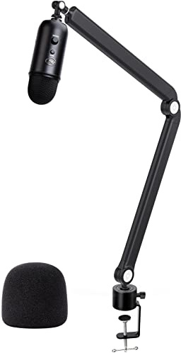 Mic Stand for Blue Yeti, Heavy Duty Microphone Boom Arm with Cable Management & Pop Filter, 3/8 to 5/8 Adapter Compatible with Yeti X/Pro, HyperX QuadCast/S, Shure SM7B/MV7, FIFINE AM8/K669B, AT2020