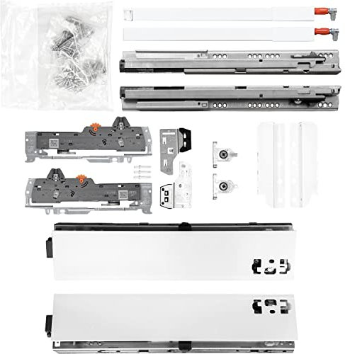 BLUM Schubladenschienen TANDEM SET; Zargenhöhe 83mm inkl. Reling 195mm, mit TIP-ON BLUMOTION, 30kg, NL400mm, Seidenweiß, bis KB600mm