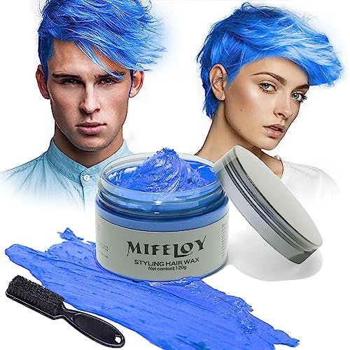 120g Temporary Blue Hair Color Wax with Dye Brush, Instant Natural Hairstyle Cream, Disposable Coloring Mud for Men Women Youth, Washable Styling Pomades for Party Cosplay DIY Halloween
