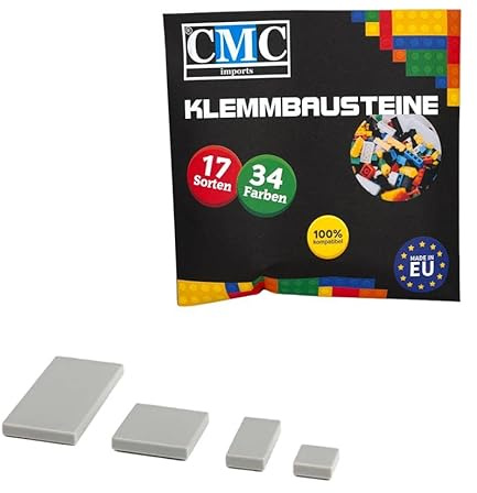 CMC imports 1000 Klemmbausteine Fliesen Tiles Bausteine 1x1 1x2 2x2 2x4 Noppen Kompatibel DREI vers. Grautöne zur Wahl (Hell Grau / 411)