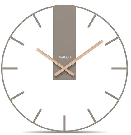 Cander Berlin Jenson XXL Wanduhr lautlos 40 cm Metall Holz-Zeiger ohne Ticken groß modern warmgrau Wohnzimmer Küche Vintage