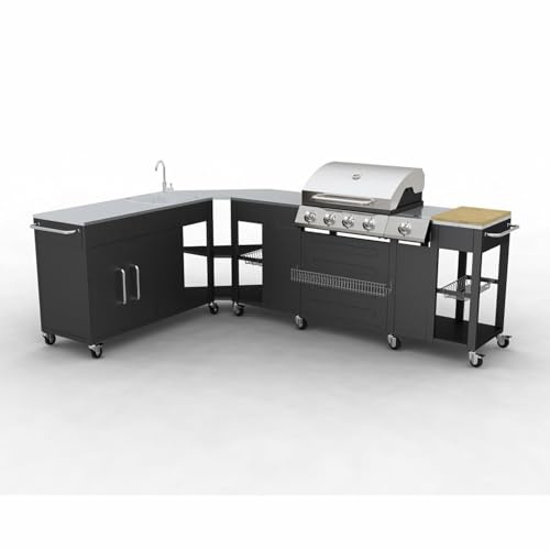 Homgoday Barbecue a Gas Montana, Cucina portabile 4 bruciatori +1, Mobili per Casa Interno Esterno Soggiorno Camera da Letto