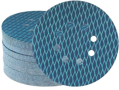 QUARKZMAN 70uds Diamante Forma Lijado Discos 6 Pulgada 150 Grano Gancho y Bucle Azul Rombo Lija Papel Pescado Escala 8 Agujeros Lijadora Acabado Discos, Húmedos y Secos Pulido