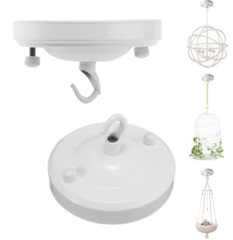 YSGUYILT 2 Pezzi Rosone Lampadario Soffitto Metallo Bianco Lampada a Piastra a Gancio per Sospensione,La Decorazione Della Lampada Lamp,Piante da Appendere,Cesto Pensile per Gatti-(2 Pezzo)