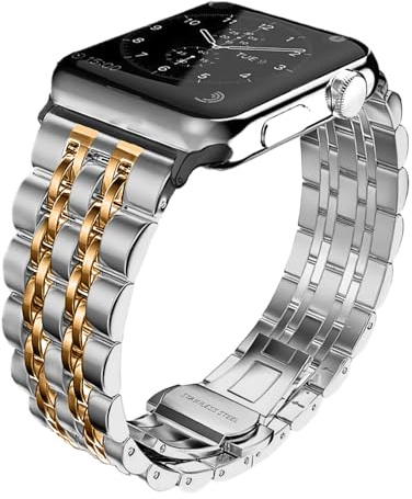 Hinnwer Armband für Apple Watch 46mm 49mm 45mm 44mm 42mm | Ersatzarmbänder Metall replacement bracelet für iWatch Ultra 3 2 1 SE 3 2 1 Series 11 10 9 8 7 6 5 4 3 2 1 (Silber+Gold)