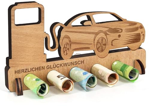 Geburtstag Geldgeschenk Holz, Geldgeschenk für Führerschein, Neuen Auto, Tankstellen Geschenk, Tankgutschein Geld Geschenk Holz Deko für Freunde, Familie, Frauen (Tankstellen)