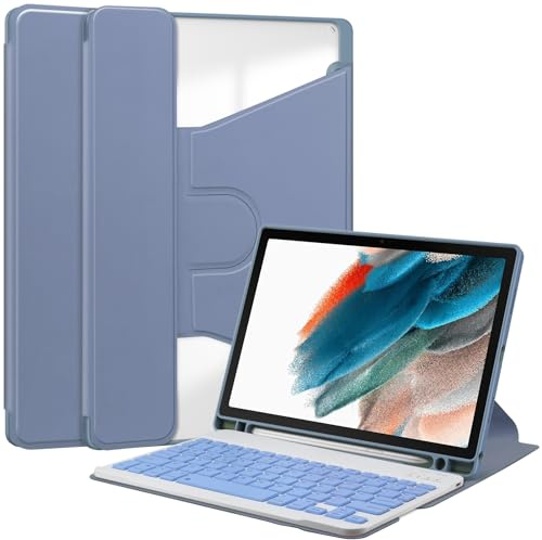 Keyboard Case for Samsung Galaxy Tab A8 10.5 inch 2022 (Model SM-X200/X205/X207) |Detachable Wireless Keyboard Cover| S Pen Holder Shockproof 360 Degree Swiveling Stand Clear Case - Lavender