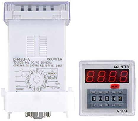 Acouto Compteur Numérique Programmable Dh48J-A, Relais temporisé, Affichage LED 1-999900, 11 Broches, Impulsions Numériques (220VAC)
