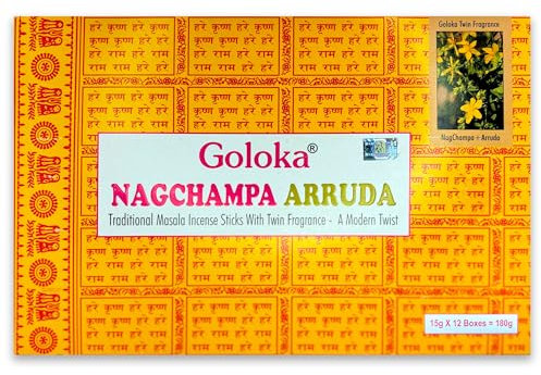 LAMARE - Varillas de Incienso Goloka Nag Champa Fusión Series - Dos Fragancias En Cada Varilla - Un Nuevo Toque - Variedad Aromática - Artesanía Meticulosa - 15 gr x 12 Cajas = 180 gr (Arruda)