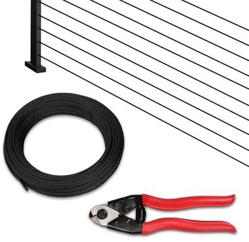 Drahtseil 3mm, 30M Schwarz PVC Ummantelt Pflanzendraht, 7x7 Litzen Edelstahlseil Stahlseil Wasserdicht mit Zange, für Bilderrahmen Vorhang Geländer Seil Gartenmöbel Terassenmöbe