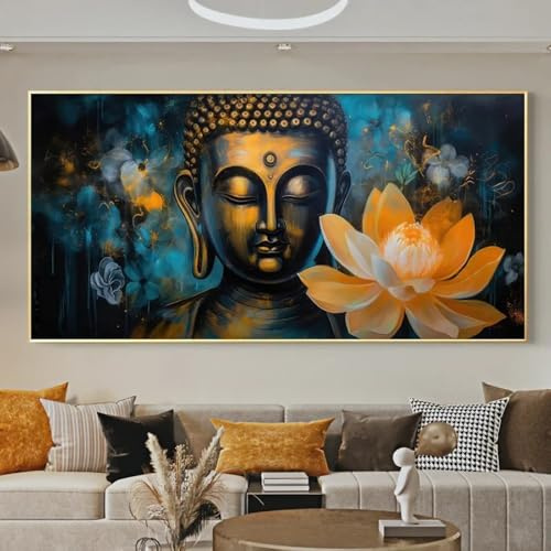 LMYCHENG Großes klassisches Retro-Wandbild, goldener Buddha, buddhistischer Leinwanddruck, Poster, Heimdekoration, Wohnzimmer, Schlafzimmer, Wandbild, Kunstwerk, 70 x 140 cm, rahmenlos