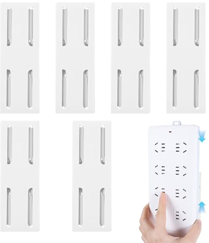 6 Pcs Wall Mount Power Stirp Holder Adhesive Punch-Free Socket Holder Mobile Socket Desktop Fixer Cable Management Surge Protector Power Strip for Kitchen Home Office Space-Saving Easy to Install