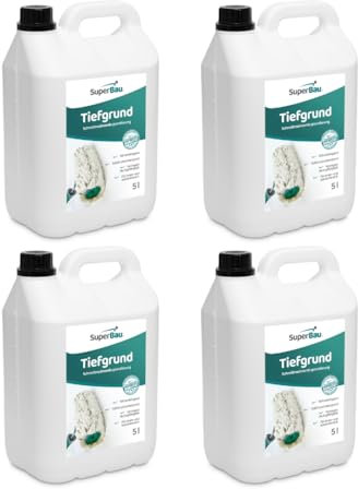 SuperBau Tiefgrund LF (20L =100m² bis 200m²) Grundierung für Wand & Boden, Tiefengrund Innen & Außen, für Rigips Gipskarton Beton Estrich Putz OSB-Platten, Farbe Weiß, Schnelltrockend