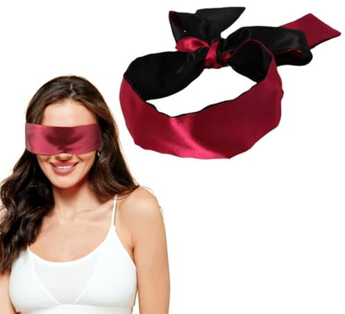 Benda giocattolo sessuale per coppie, maschera per gli occhi, benda giocattolo sessuale fetish, bellissimo regalo erotico per gli occhi, realizzato in raso, maschera per benda bondage, nero e rosso