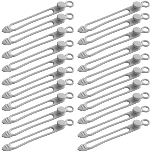 TENOC Silicone Cable Ties 20 Pcs Grey Reusable Cable Holder Elastic Cord Straps Flexible Wire Organizer for Phone Tablet Charging Cable and Headset or Others
