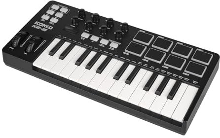 Rankomu synthesizerkeyboard MIDI Keyboard Controller 25 Tasten Tragbare Beat Maker Maschine mit zuweisbaren Reglern Tasten Faders USB 5V Netzteil für Musikproduktion