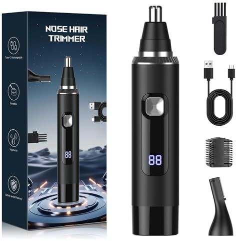 Nasenhaartrimmer 2 in 1 Nasenhaarschneider Ohrhaarschneider, USB Wiederaufladbar Nasen und Ohrhaartrimmer mit LED-Anzeige für Männer und Frauen mit Doppelklingen, IPX7 Wasserdichte, Leicht zu reinigen
