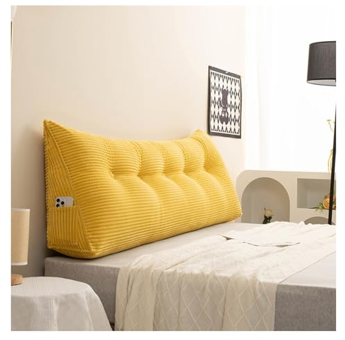 Keilkissen für Kopfteil, weich, stützend, dreieckig, zum Lesen, abnehmbarer Bezug, vielseitige Bett-Rückenlehne, Gelb, 80 x 50 x 20 cm, ideal für Komfort und Stil