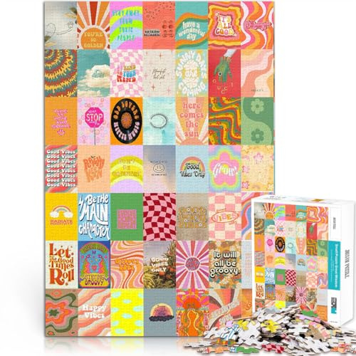 Rompecabezas de 1000 Piezas para Adultos Póster Retro de Empalme Hipster Hecho de Papel，para Mayores de 14 años Juguete Educativo de descompresión Intelectual Regalos de cumpleaños de Navidad。