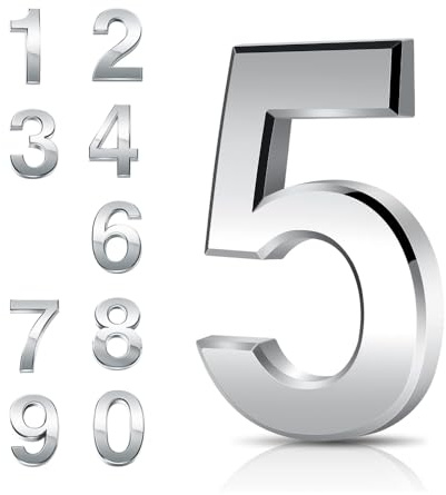 Números de puerta del 0 al 9 3D adhesivo cromado de 7,6 cm, placas impermeables cromadas galvanizadas para casa, pared, buzón, habitaciones de hotel, direcciones, números de puerta (5))