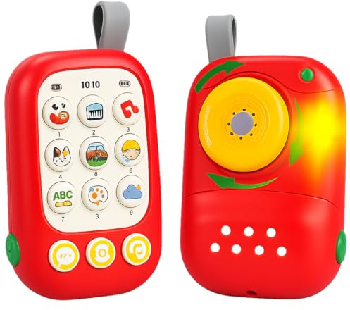Toyana 2 in 1 Baby Phone Toy & Camera, Interactive Early Learning with Silicone Buttons Light & Sound Toy, Safe Non-Toxic Mobile Phone, One Tap Pay Songs, Animals Vehicles Sounds, Sensory Infants Gift