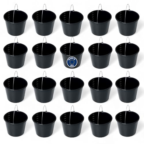 Schwarzer 12L Eimer mit Skala – robuster Kunststoffeimer mit Griff – Putzeimer, Zementeimer, Wassereimer für Garten, Haushalt & Baustelle – Sets 20St. (20, 12L)