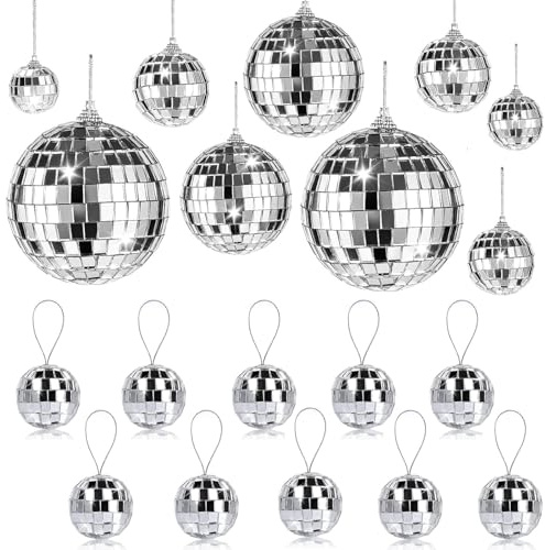 25 Stück Disco Spiegel Ball, 4 Größen 2cm 3cm 4cm 5cm Silber Discokugel Silber Spiegelkugel zum Aufhängen, Hängekugel Disco Ball Party mit Hängendem Ring für Party Dekoration