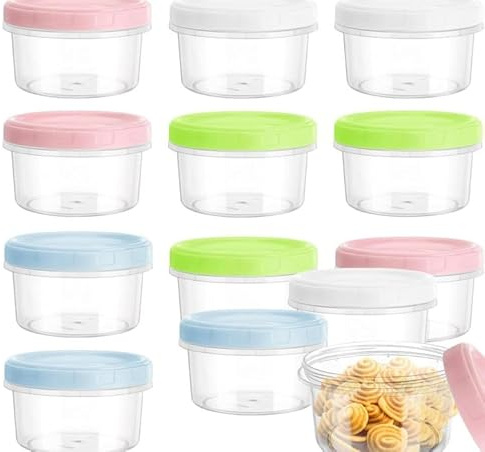 Hiuyavy Small Food Containers with Lids, 12 PCS 200ML Food Storage Containers, Reusable Stackable Small Storage Pots for Lunch Yoghurt Snack Microwave Freezer Safe(Pink/Green/Blue)