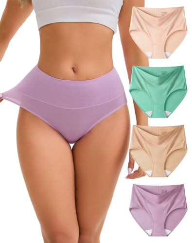 INNERSY High Waisted Knickers for Women Micro Modal Underwear Briefs 4 Pack | Moisture Wicking Microfibre Panties Multipack, 100% Cotton Crotch, Smooth & Silky, Tag-free, Sports/Maternity/Postpartum
