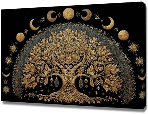 TODOAA Astratto Quadri Soggiorno Grande Albero della vita Albero d'Oro della Vita Moderni Stampe Su Tela -Camera Da Letto Bagno Cucina Ufficio Pranzo(Oro 9)-80x120cm Incorniciato