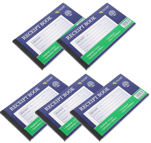 Operitacx Talonario de Recibos en Inglés 2 Hojas por Formulario, 5 Libros por Paquete, Bloc de Facturas y Pedidos para Pequeñas Empresas, Formularios para Gestión de Gastos y Recibos de
