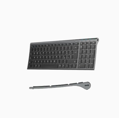 Tastiera Bluetooth 5.1 Multi-Dispositivo Ricaricabile USB-C, Grigio Space | Con Tastierino Numerico, Design Ultrasottile Ergonomico, Compatibile con Windows, Mac, iOS, Android
