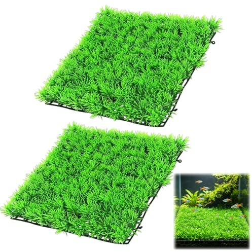 KFSCIP 2 PCS Aquarium Grass Mat, Artificial Fish Tank Plants Decorations, Two 25x25 cm Plastic Turf Mats for Tropical Fish Tank Landscaping and Home Decor Scenes