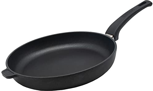 Eurolux Guss-Pfanne Induktion Ø 28 cm - flacher 5.0 cm Rand - große runde Alugusspfanne mit Antihaft-Beschichtung - Made in Germany