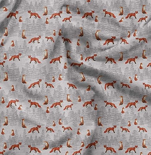 Soimoi Grau Baumwolljersey Stoff Zeder & Fuchs Tier Drucken Nahen Stoff 1 Meter 58 Zoll breit