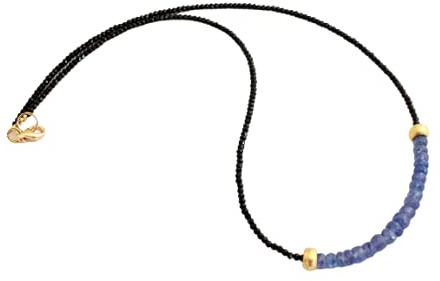 Schwarz Spinell kette mit Saphir und 925 Silber vergoldet Edelstein Damen Collier ca. 45 cm Lang