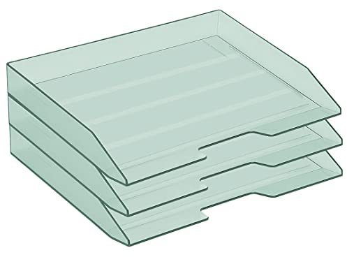 Acrimet Stapelbare Briefablage, 3 Etagen, Seitenladung, Kunststoff, Schreibtisch-Organizer (transparent-grün)