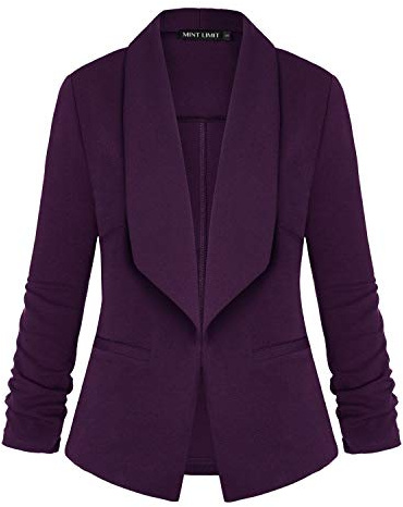 MINTLIMIT Women Ladies 3/4 Sleeve Open Front Collar Casual Coat Blazer Jacket (Purple,Size XL)